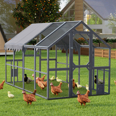 Parc pour animaux de compagnie 110 po avec toit imperméable amovible gris, style de porte pour l'interaction, deux petites portes de sortie, filet de sécurité galvanisé, housse de parc de jeu spacieuse, zone d'observation, filet d'accès