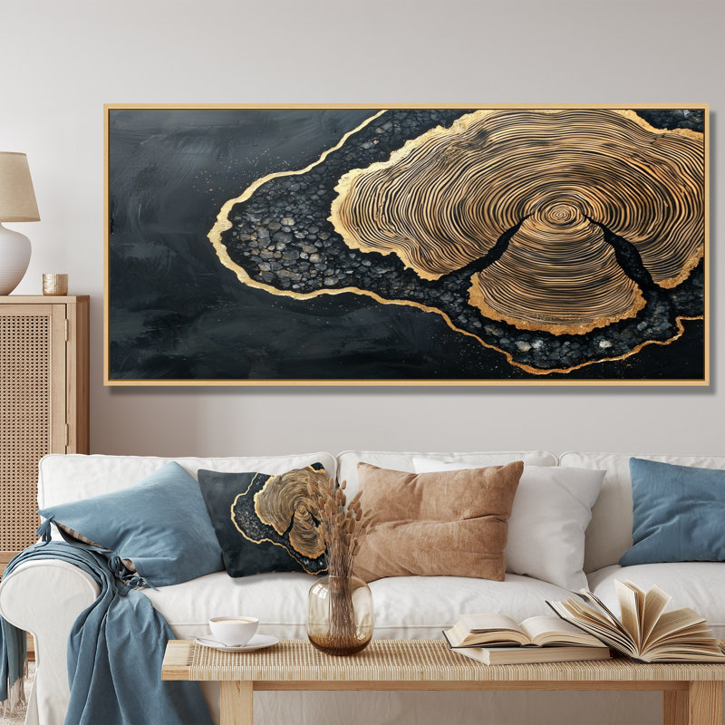 Abstrait glissade en bois sur cristal onyx noir I - forêt, art mural, H 28 po x l 60 po, Cadre flottant, Noir