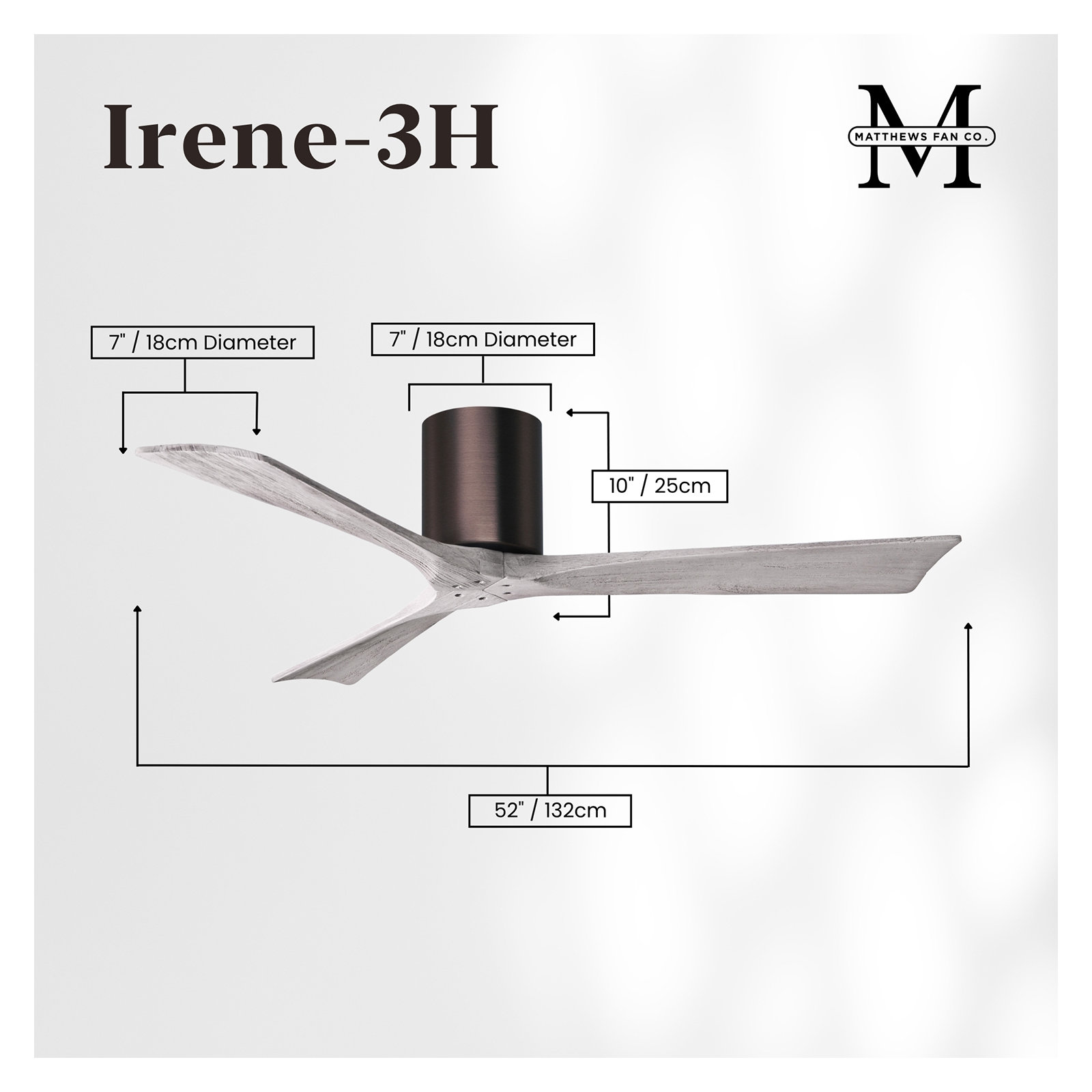 Olivier 3 Blade Ceiling Fan, Brushed Bronze, Barn Wood Tone, 52"