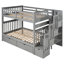 Lit superposé double gris avec tablettes, escalier à quatre marches et garde-corps gris, lit, rangement spacieux pour la literie, flexibilité de la pièce divisible-1876603157