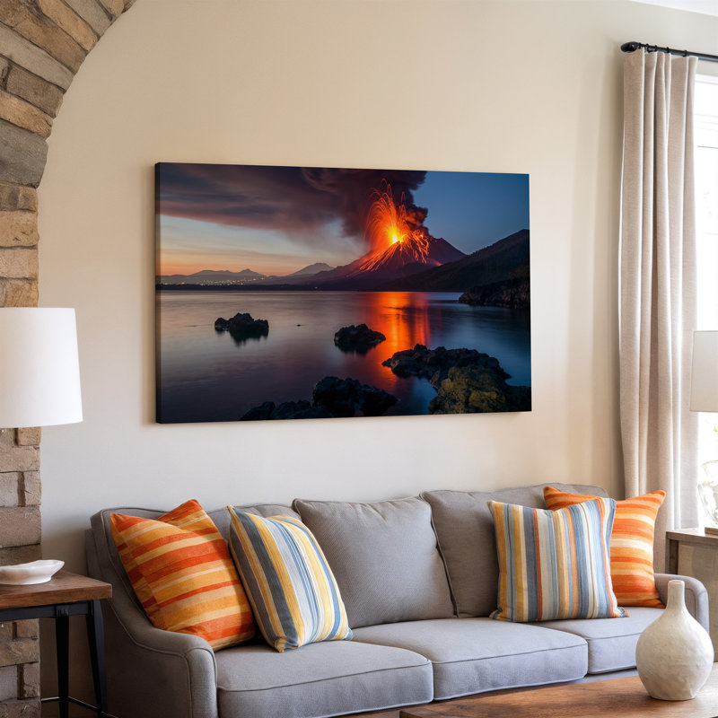 Toile, scène dramatique d'éruption volcanique au crépuscule mettant en vedette un volcan impressionnant avec un nuage de cendres