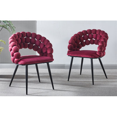 Modern Chair(Set Of 2 ) With Iron Tube Legs,  Soft Cushions And Comfortable Backrest, Suitable For Dining Room, Living Room, Cafe,Hairball Back