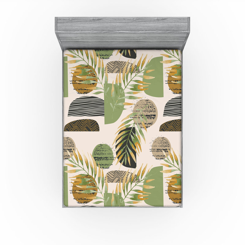 Drap-housse rustique Ambesonne, Drap-housse grand, Olive pâle, vert, ambré / floral