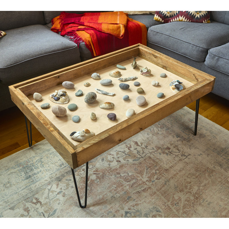 Table de présentation rustique 25 po x 37 po avec plateau en verre amovible