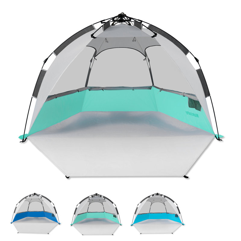 Tente de plage automatique automatique, Blanc / turquoise, H 46,7 po x l 48,8 po x P 86,6 po