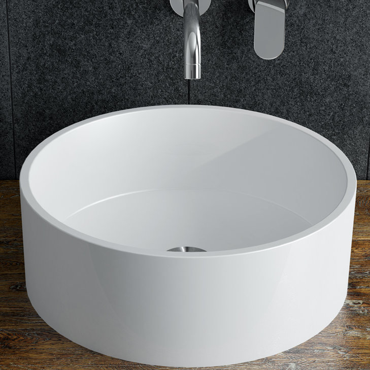 Calma 17'' White Polymarble Circular Bathroom Sink