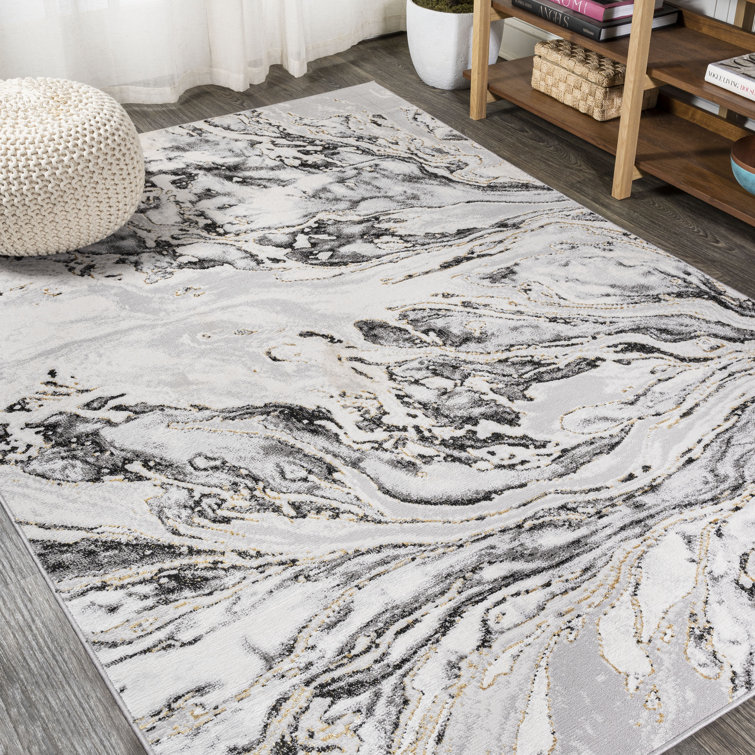 Swirl Marbled Abstract Gray/Black Rug