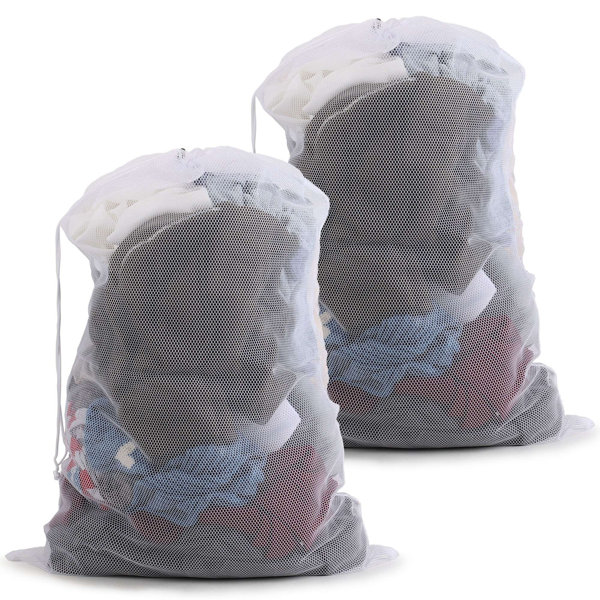 2Pcs Heavy Duty Large Mesh Laundry Bag Wash Clothes With Drawstring Top Closure