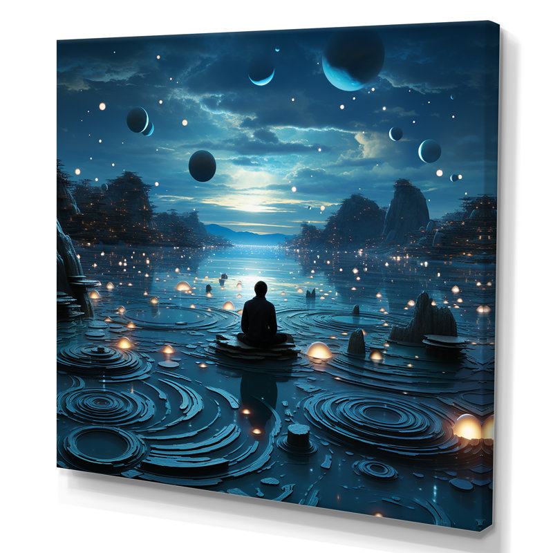 Bleu intérieur méditation, H 30 po x l 30 po x P 1 po, Toile tendue