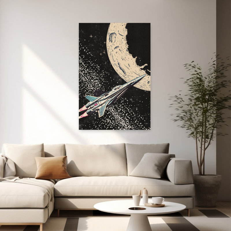 Sci-Fi, lune, vol, rétro, paysage rétro, nature, art mural, 60" H x 40" W