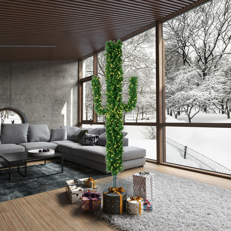 7.5' H Lighted Artificial Cactus Christmas Tree