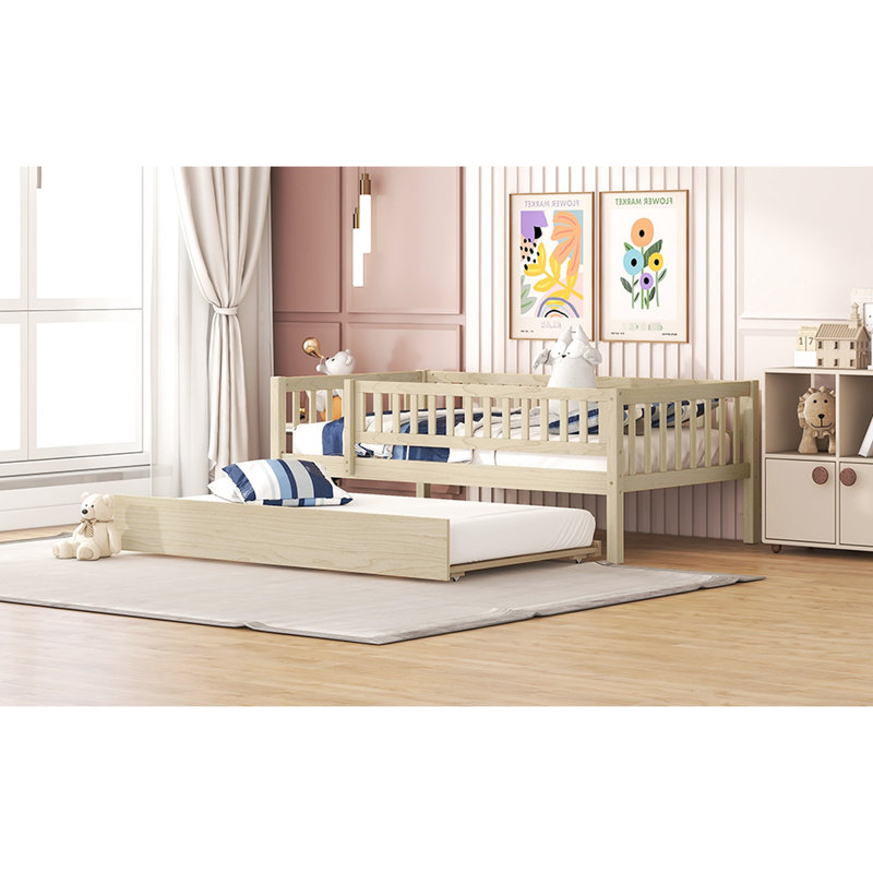 Lit de jour simple avec couchette et garde-corps dans un cadre naturel et pratique, Naturel, Lit simple