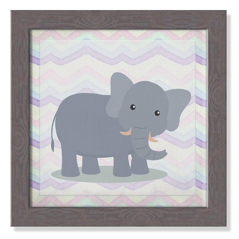 Art de l'éléphant rose, Encadré plat à grain de bois gris, H 12 po x l 12 po x P 0,6 po