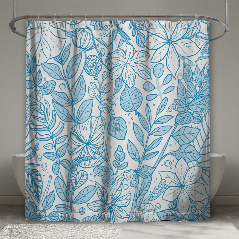 Rideaux de douche Blue Botanical Line Art, L 70 po x H 84 po
