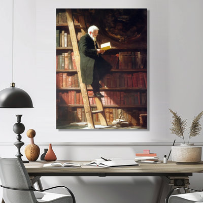 Charming Librarian In The London Library - Libraries Wall Art, Brown Vintage Canvas Print