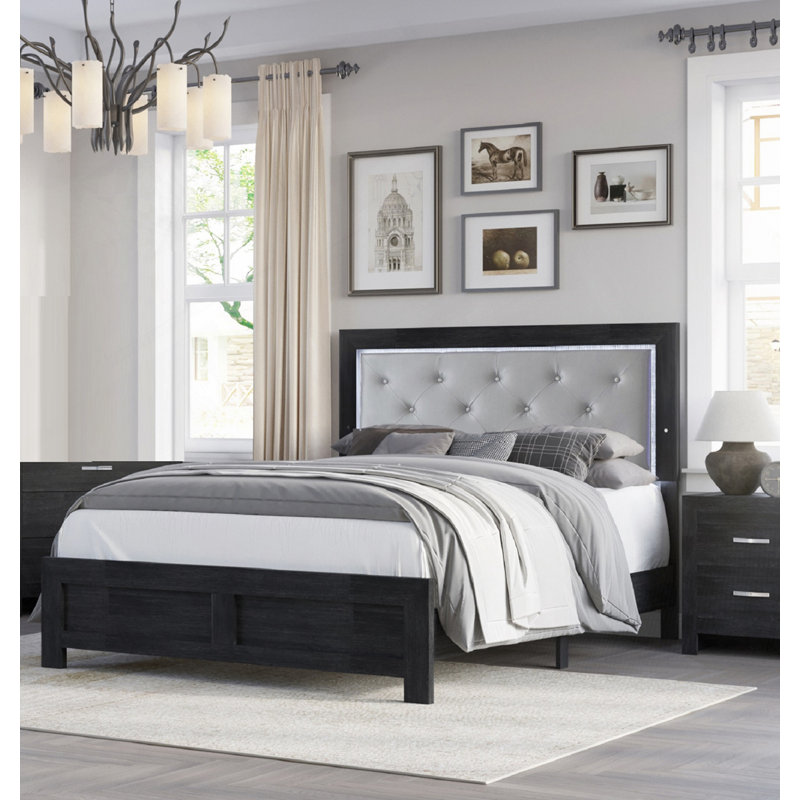 Modern King Panel Bed, Black, King
