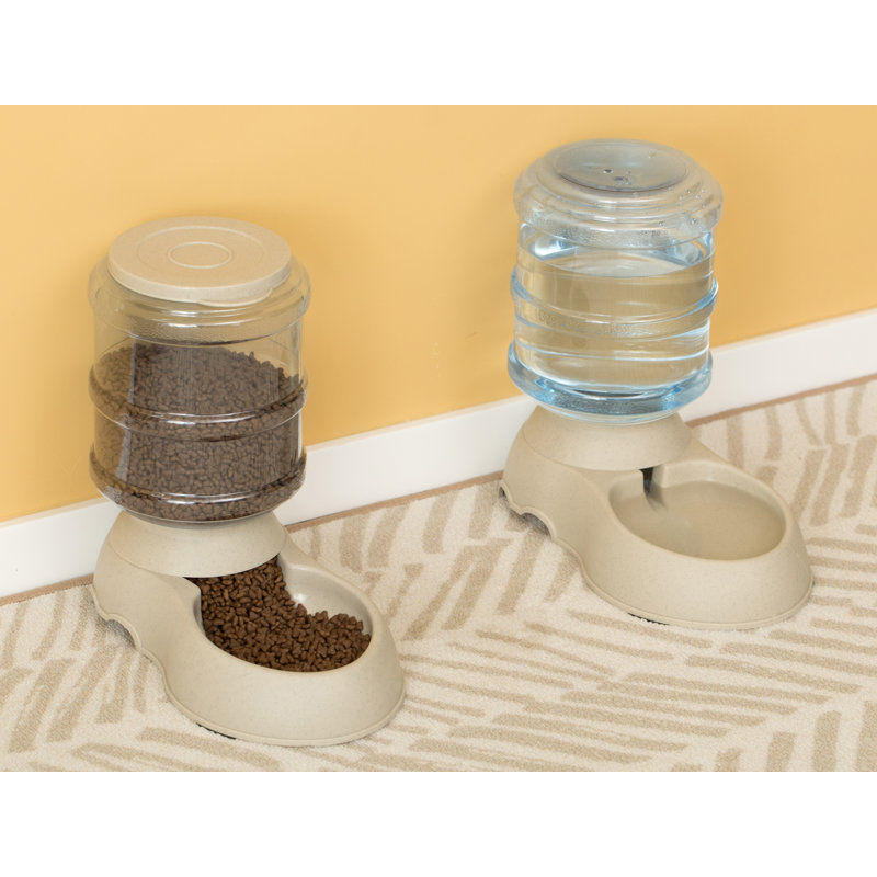 Beige Automatic Self Dispensing Gravity Pet Feeder and Waterer