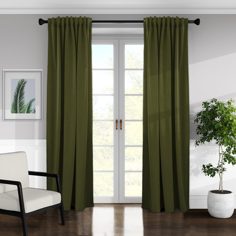 Alia Velvet Solid Color Room Darkening Rod Pocket Single Curtain Panel, 50" W x 144" L, Aloe