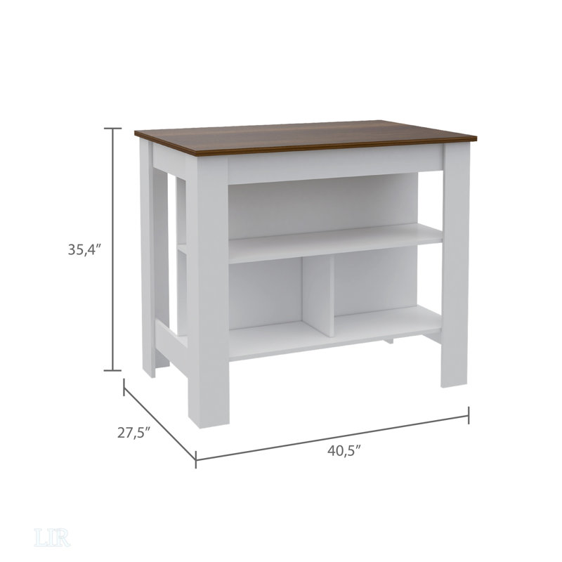 3-Shelf Kitchen Island White And Walnut, Kitchen Island, White/Walnut