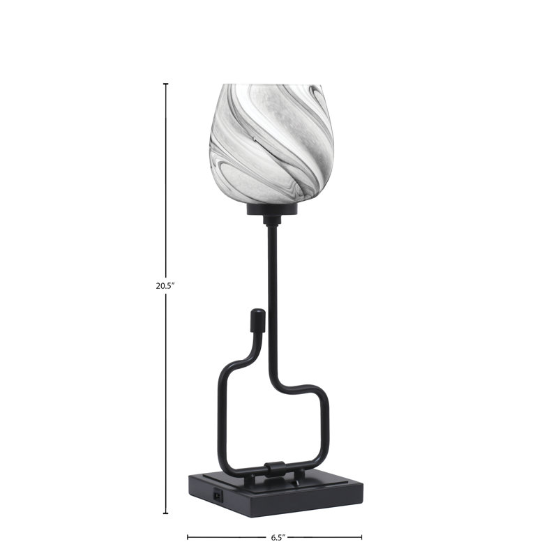 Lampe d'appoint Amarmula, avec ports USB, finition noir mat, verre tourbillon onyx 6 po, Noir