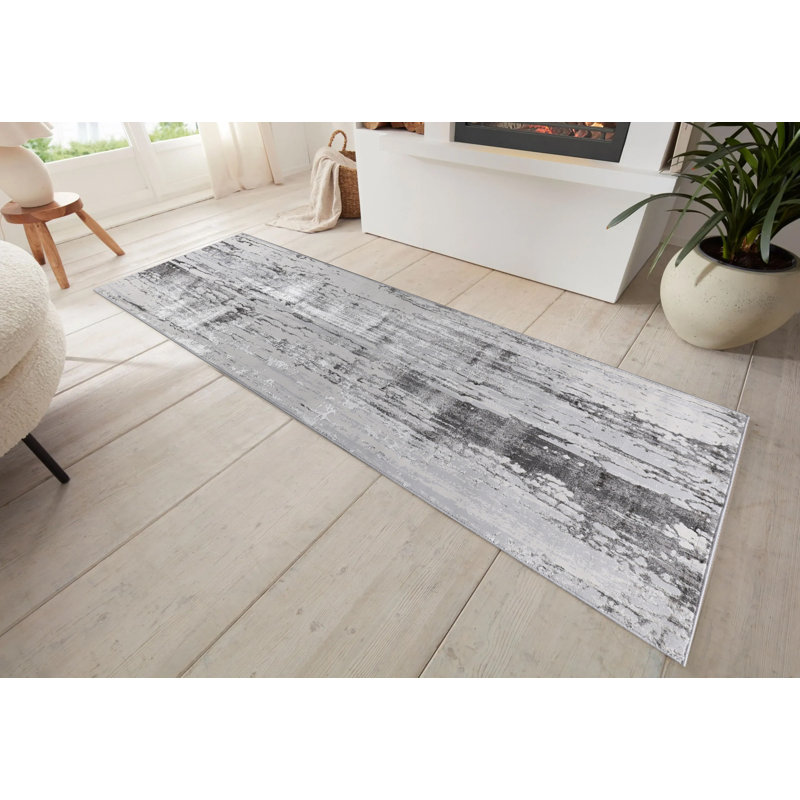 Carl Collection Grey Geometric Transitional Area Rug, Runner 2'6" x 7'7"