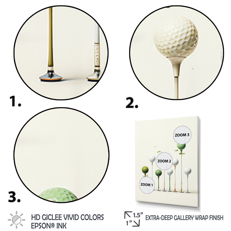 Caidy Minimalisme Golf Tees V - art mural golf, H 32 po x l 16 po x P 1 po, Cadre flottant noir