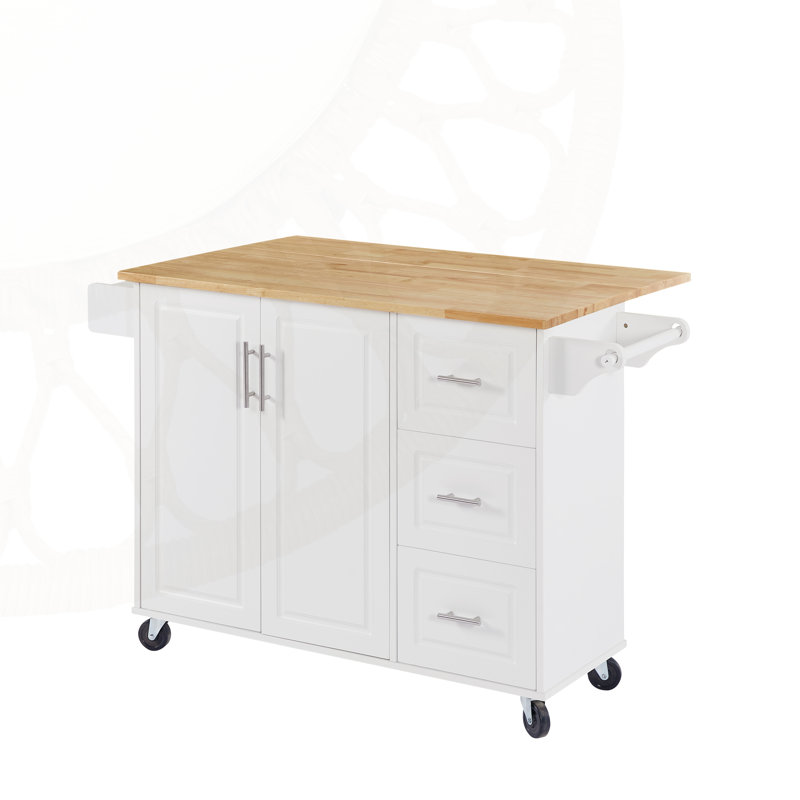 Îlot de cuisine roulant polyvalent avec comptoir à abattants et rangement, parfait pour les petites cuisines et une organisation efficace.