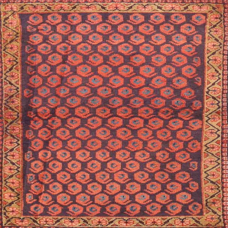 Tapis oriental en laine / polyester tissé à la machine rouge / brun / beige Kealey, Carré 6 pi