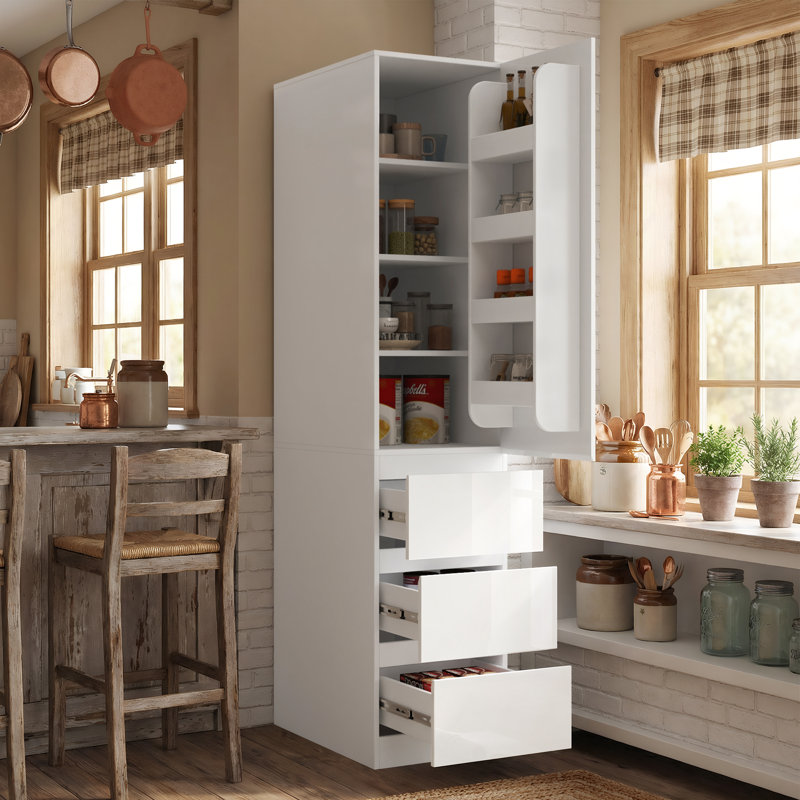 Armoire de rangement pour garde-manger 71 po avec tablettes et tiroirs, organisateur de garde-manger autoportant, Droite