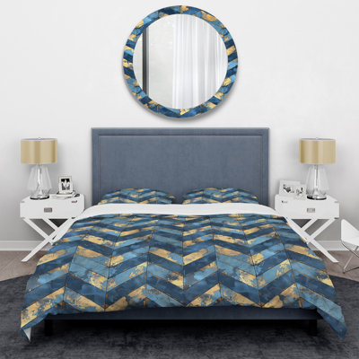 Ensemble de housse de couette Blue Gold Chevron Waves II - Glam