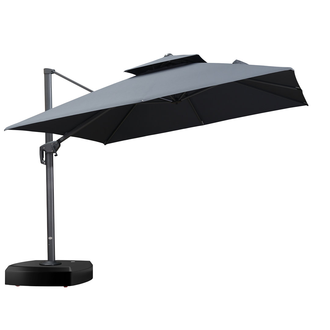 120'' Square Outdoor Umbrella With Wheeled Base Included Purple Leaf Fabric 