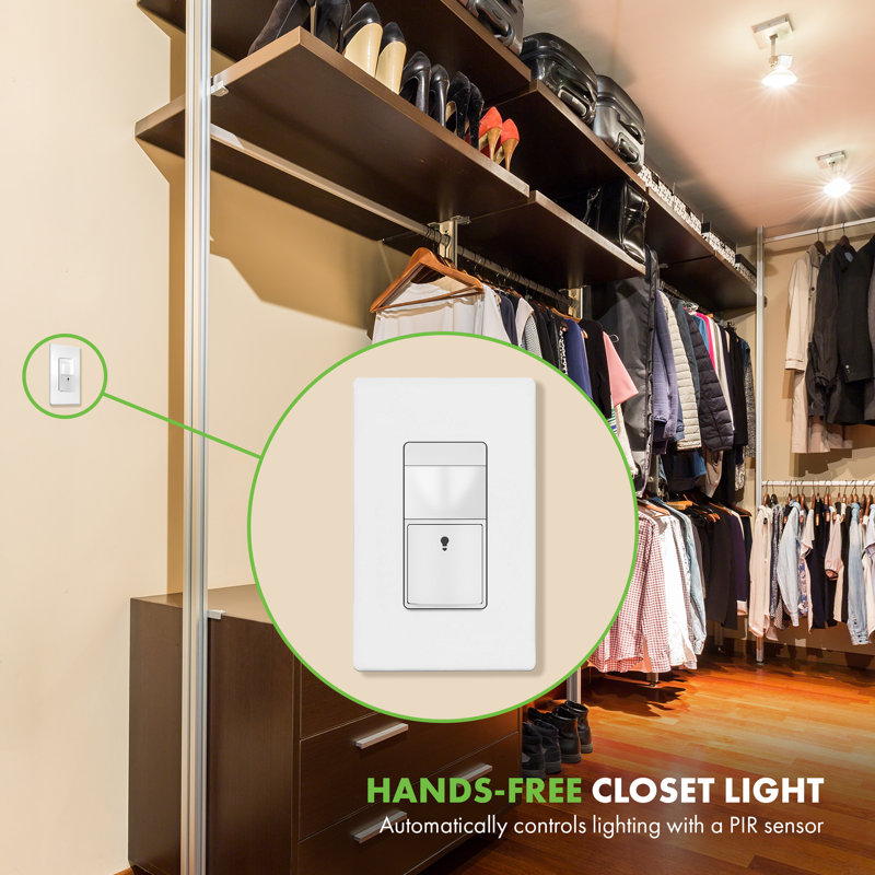 TopGreener Motion Sensor Light Switch, No Neutral Required - White, With Wall Plate (3-Pack)