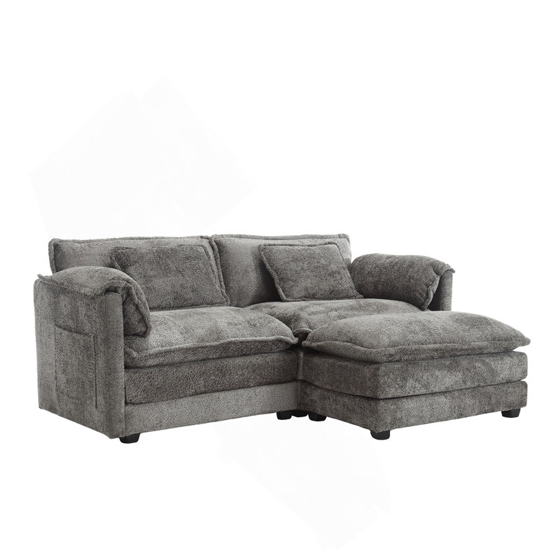 76.77" Chenille Loveseat With Ottoman, Gray Chenille