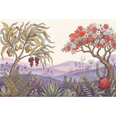 Papier peint botanique, aquarelle, paysage floral