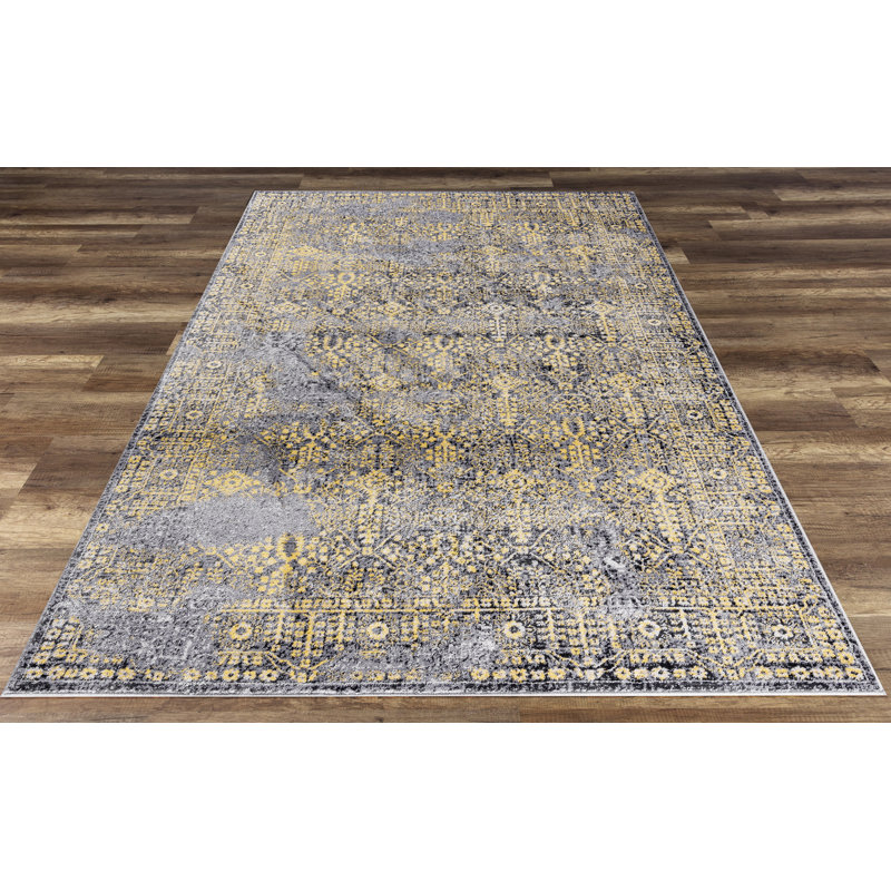 Tapis gris / jaune Schofield, Rectangle 2 pi 2 po x 3 pi