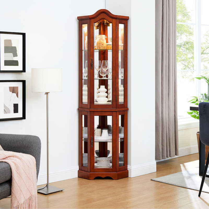 Armoire de coin lumineuse - Tablettes réglables en noyer