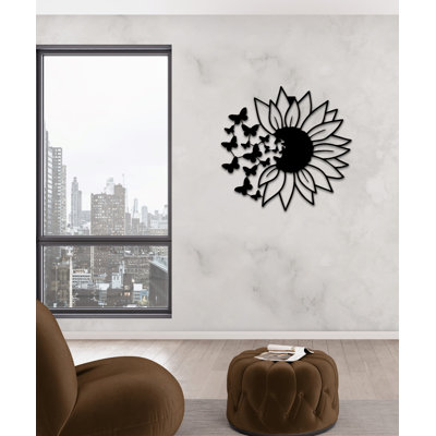 Flower and Butterflies Metal Wall Art Décor for Living Room, New Home & Office, Housewarming Gift