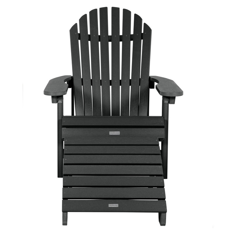 Anette Outdoor Adirondack Chair With Ottoman, Black