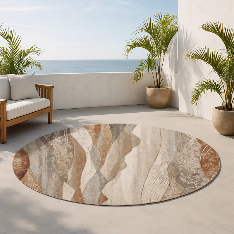 Tapis intérieur et extérieur Erosive Lines, Rond 5 pi