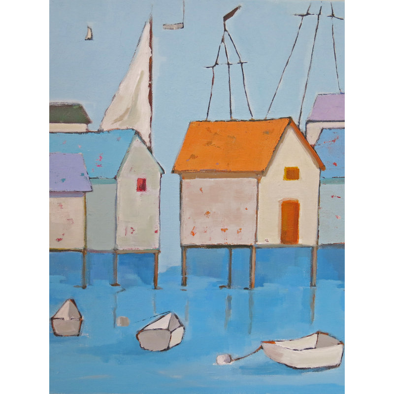 «Boat House Row» par Phyllis Adams - peinture encadrée, H 17,25 po x l 21,25 po