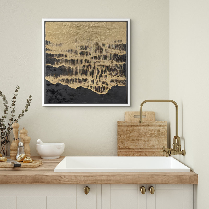 Reproduction murale abstraite dorée sur toile tissée noire pour le salon, H 24 po x l 24 po x P 1,5 po, Blanc