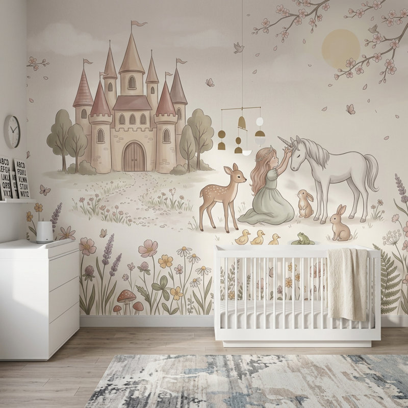 Décoration murale amovible conte de fées château livre de contes, Non tissé, 160 po x 108 po