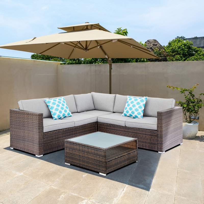 5-Person Patio Wicker Sectional Seating Group with Cushions, Gray