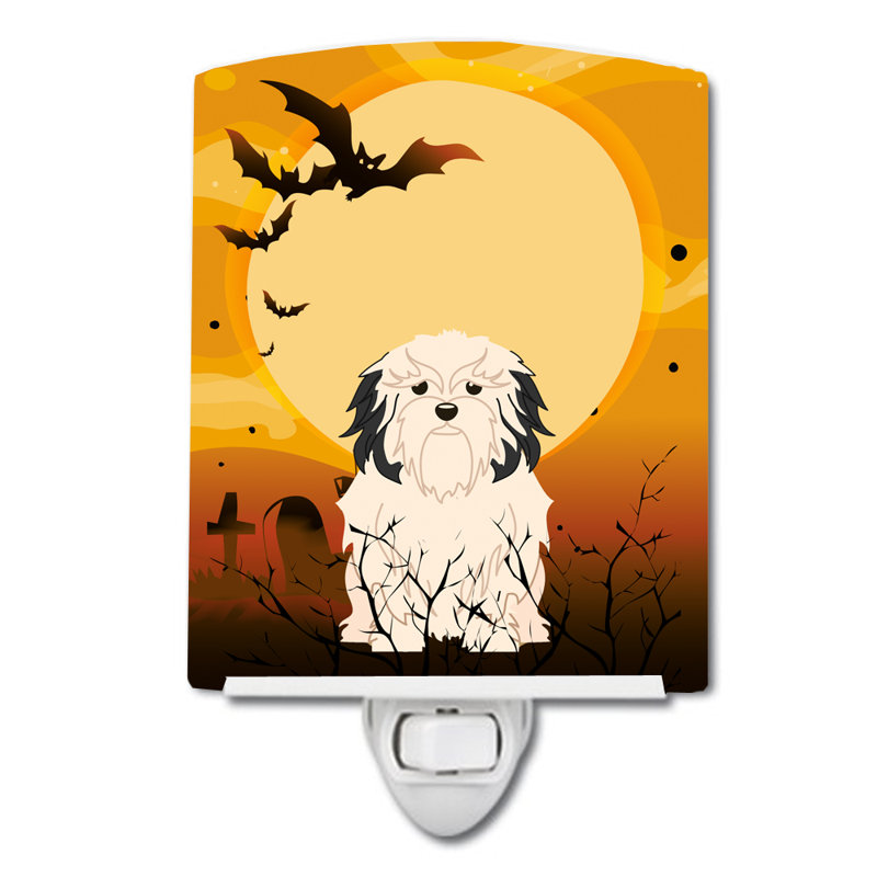Éclairage de nuit en céramique halloween basset hound, Petit chien lion