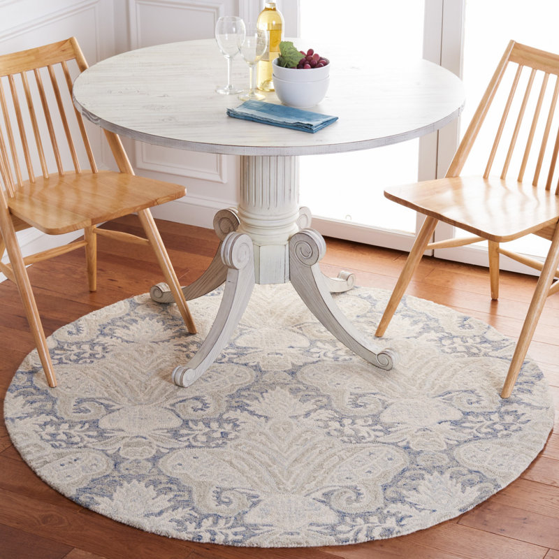 Hitz Hand Tufted Wool And Cotton With Latex Ikat Rug, Round 5'