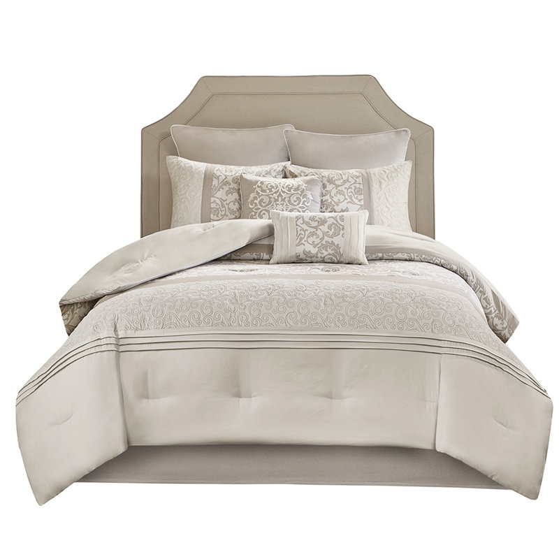 King Comforter 8 Piece Collection - Embroidered, Bedroom Style Embroidered 8 , &, Natural