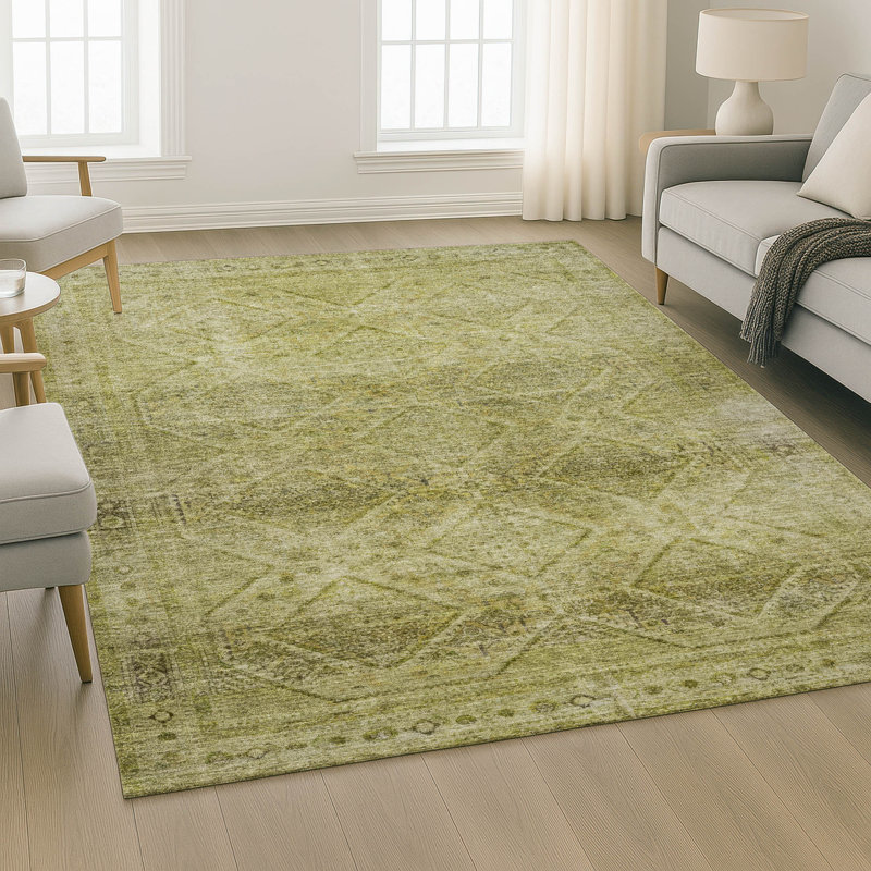 Premium Machine Washable Mayfield AMF2060 Geometric Rug, Aloe, 10' x 14'