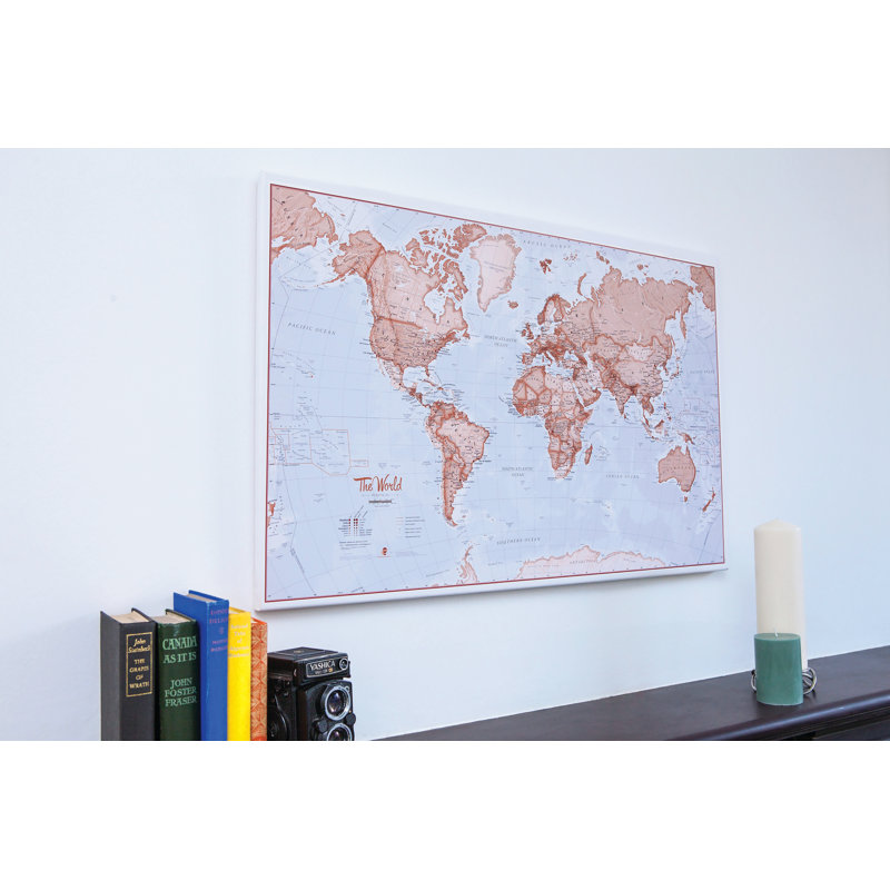 World Is Art Map - Wrapped Canvas Print, Teal, 41cm H x 56cm W x 2cm D