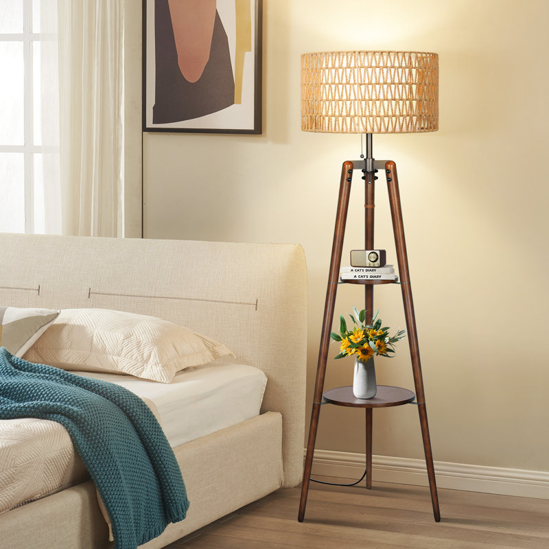 155cm Walnut Tripod Floor Lamp
