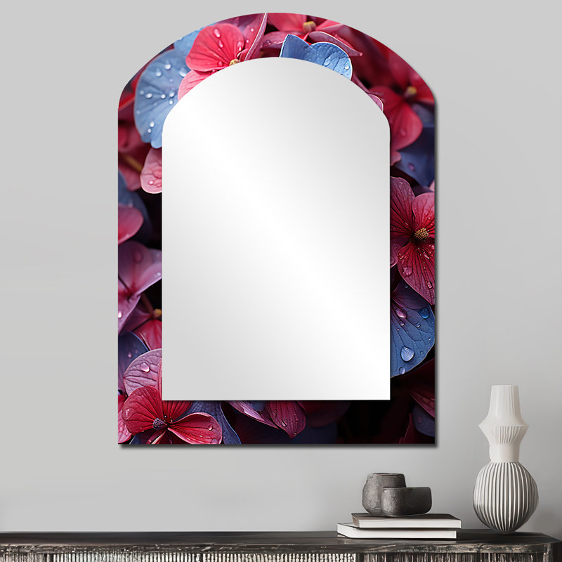 Grand miroir mural néon hydrangée harmonie I - Hydrangea, 34 po x 25 po